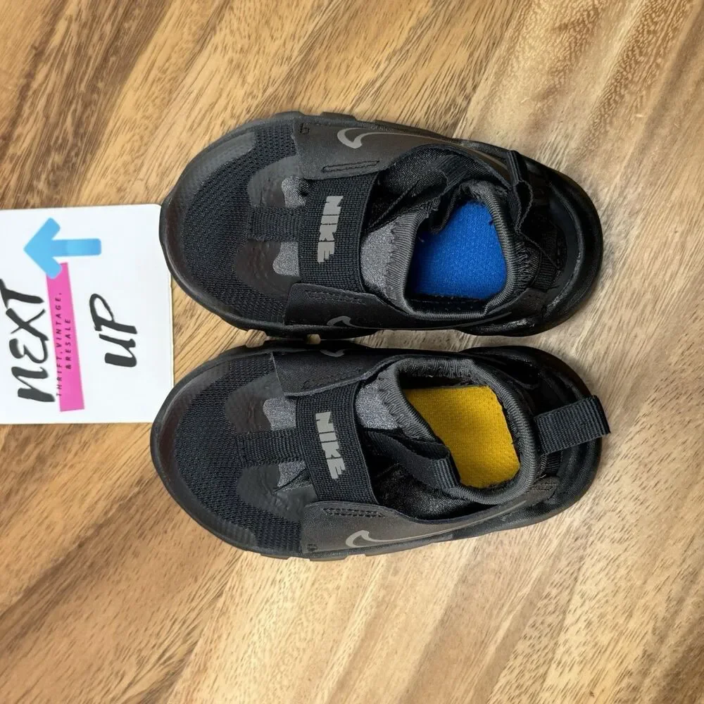 Size 5C Toddler-Nike Flex Runner 2 Triple Black Easy Slip On Kids Shoe Sneaker